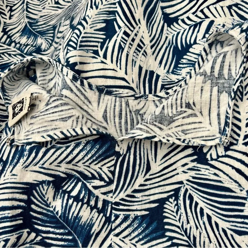ANNE KLEIN Linen Blend Sleeveless A Line Dress Palm Print Blue White Size 6